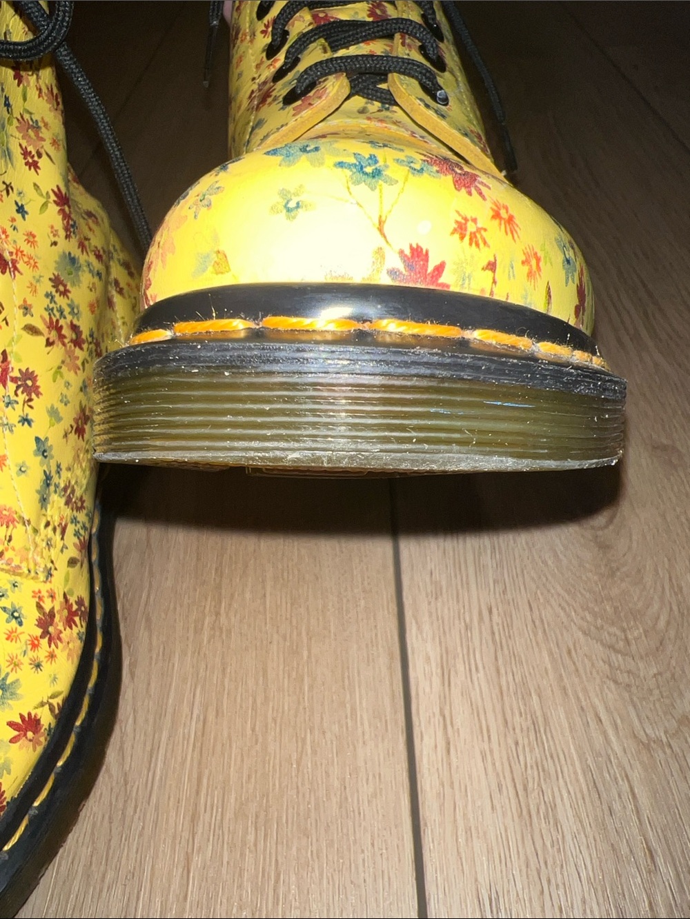 Dr. Martens Yellow Floral Lace-Up Boots with Black Laces - Picture 9 of 16